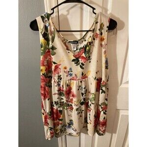 HEIMISH USA Cream Floral Tiered Tank Top with Red, Yellow & Green Accents